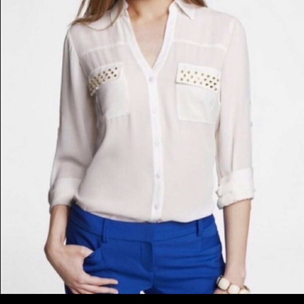 Express white studded Portofino shirt work button